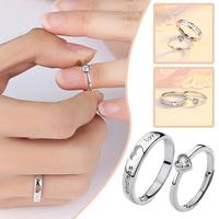 1/2 Pcs Couple Rings Promise Couple Hollow Heart Shaped Long Distance Love Gift For Men And Women Dedicated Couple Rings