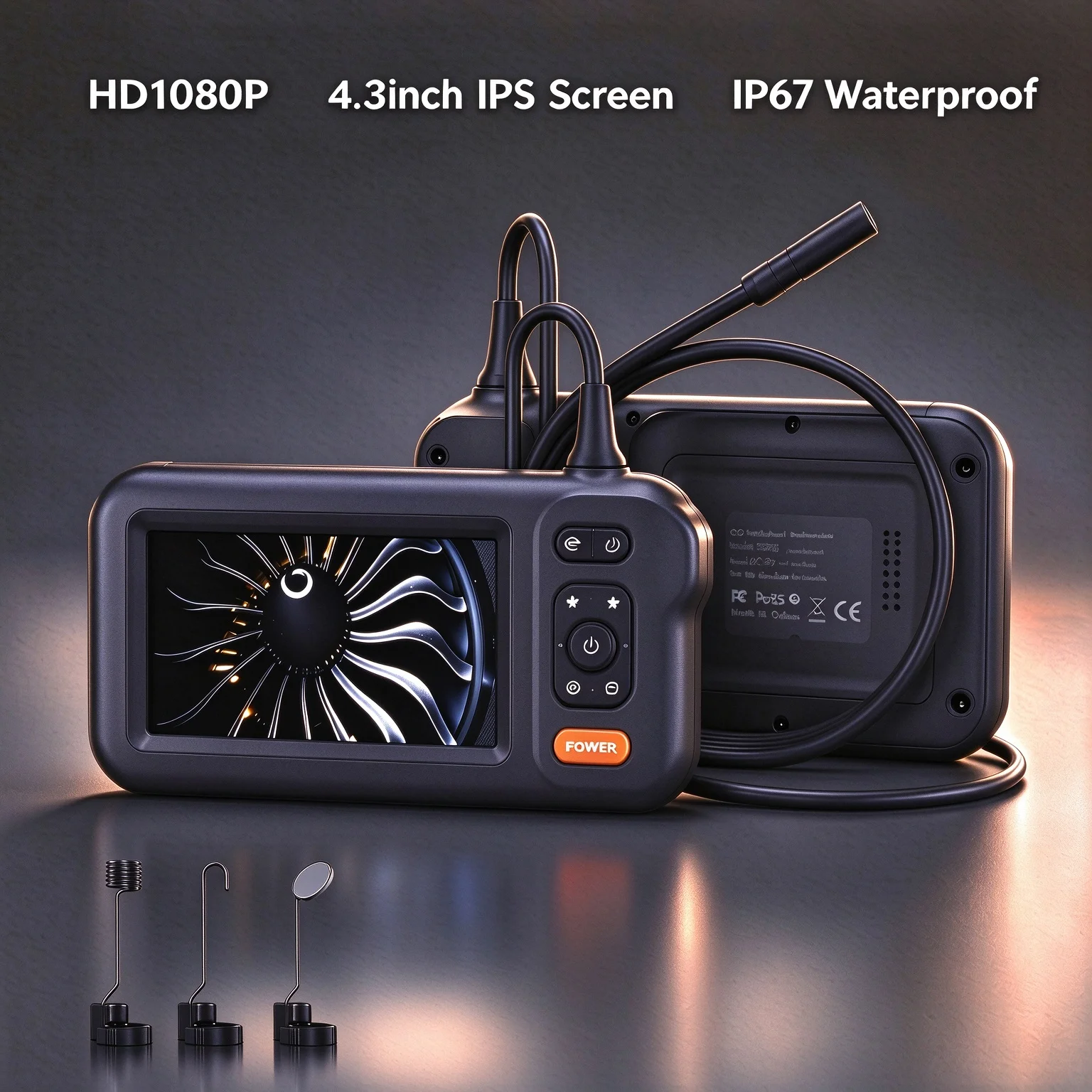 Industrial Endoscope Camera 4.3inch IPS Screen 8mm HD1080P IP67 Waterproof 8 LED Light Inspection Borescope for Pipe Car Repair