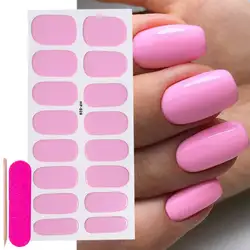 16tips Pink UV Semi Cured Gel Nail Wraps Stickers Solid Color Full Cover Nail Strips Adhesive UV Light Required Gel Nail Wraps*1