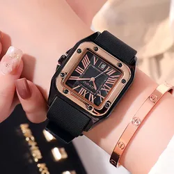 Fashion Guou Brand Women Quartz Watch Roman Numeral Automatic Date Dial Luxury Premium Multicolor Silicone Strap Lady Gift Clock