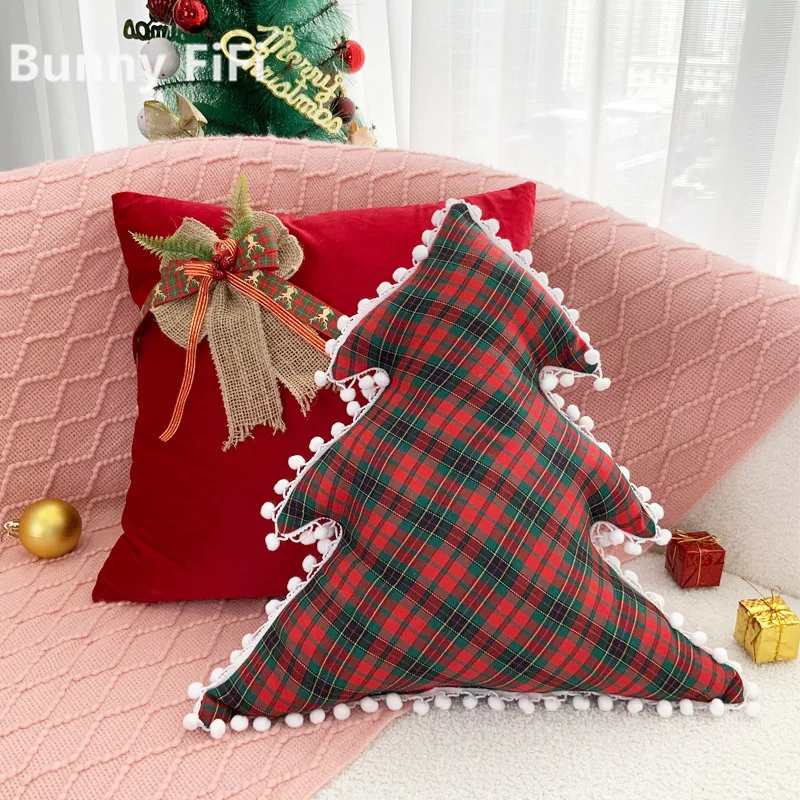 Christmas Red Green 3D Bows Cushion Covers Velvet Xmas Decorative Throw Pillow Cases for Winter Holiday Home Sofa Bed Decor