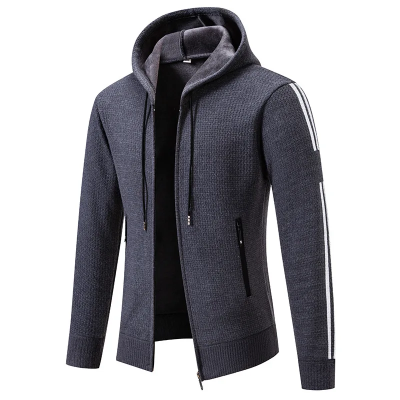 Winter new men's pullover hooded sweater coat, Korean-style thick knitted sweater coat with added padding, men's sweater coat