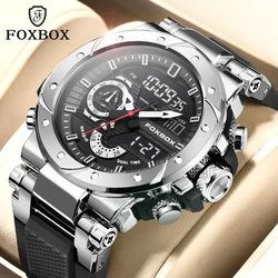 Foxbox marca superior relógios de luxo masculino quartzo à prova dwaterproof água relógio de pulso digital moda militar relógio luminoso reloj hombre