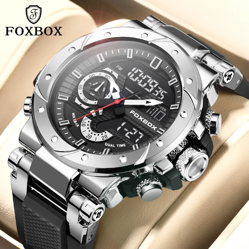 FOXBOX Top Luxury Mens Watch Quartz Waterproof Fashion Diver Watches Men Military Digital Clock Wristwatch Luminous Reloj Hombre