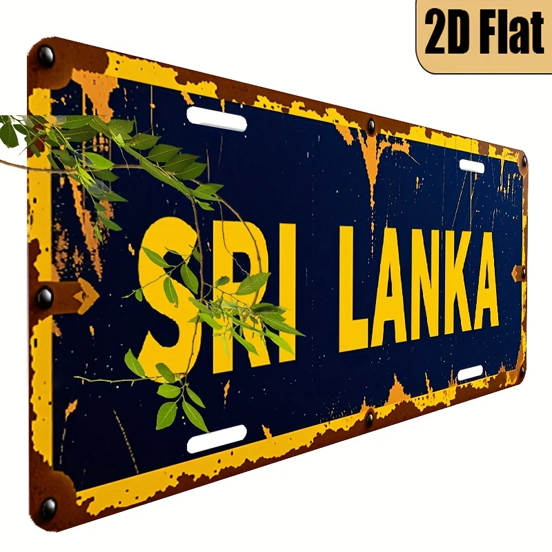 1pc Vintage Sri Lanka License Plate - Antique Blue & Yellow Retro Car Decor, 6x12 Inch (15x30cm) - for Home, Office, Cafe, or Mo