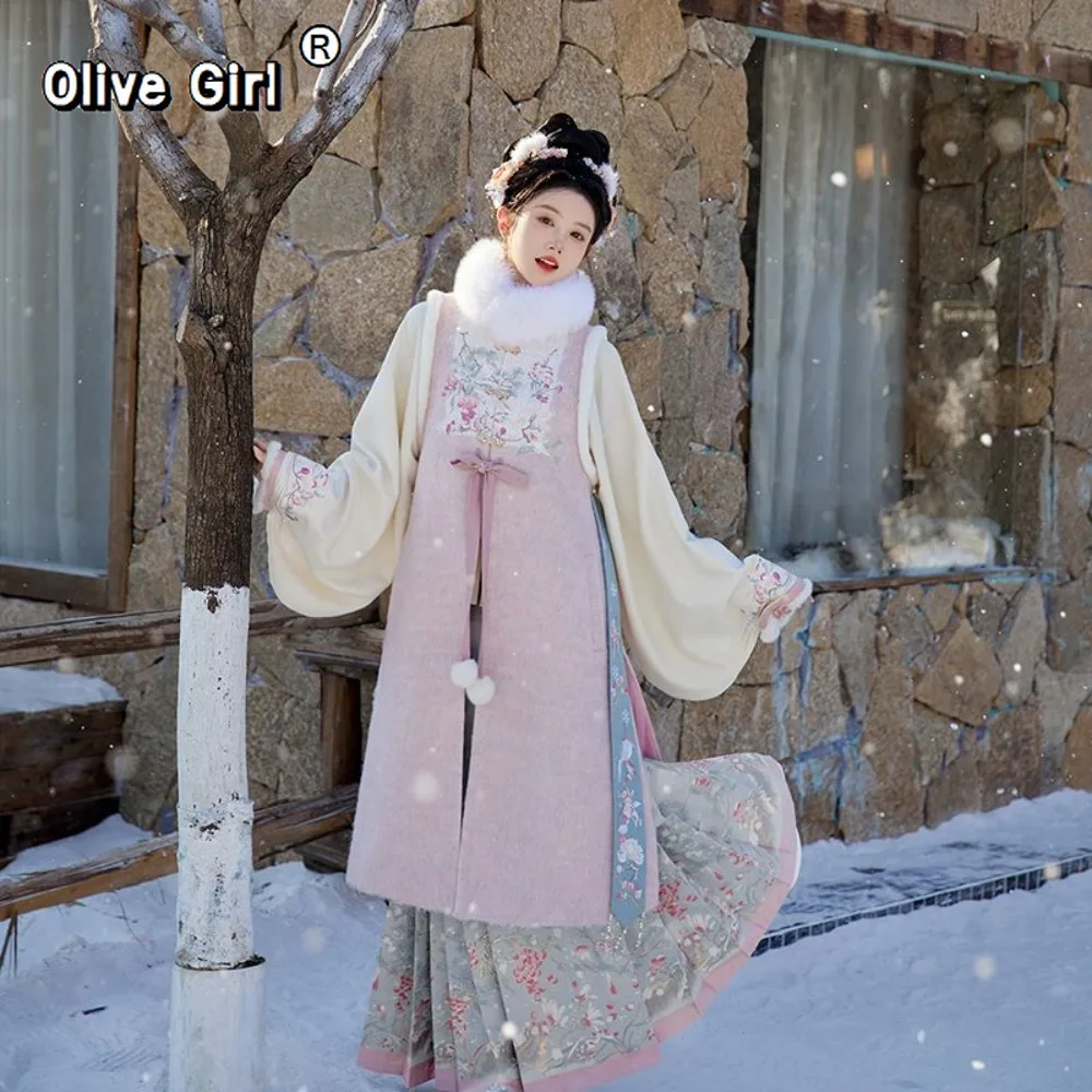 Ming Dynasty Autumn Winter Hanfu Chinese Dress Women's Clothing Horse Face Skirt Set Original Hanfu Cosplay Party Princess