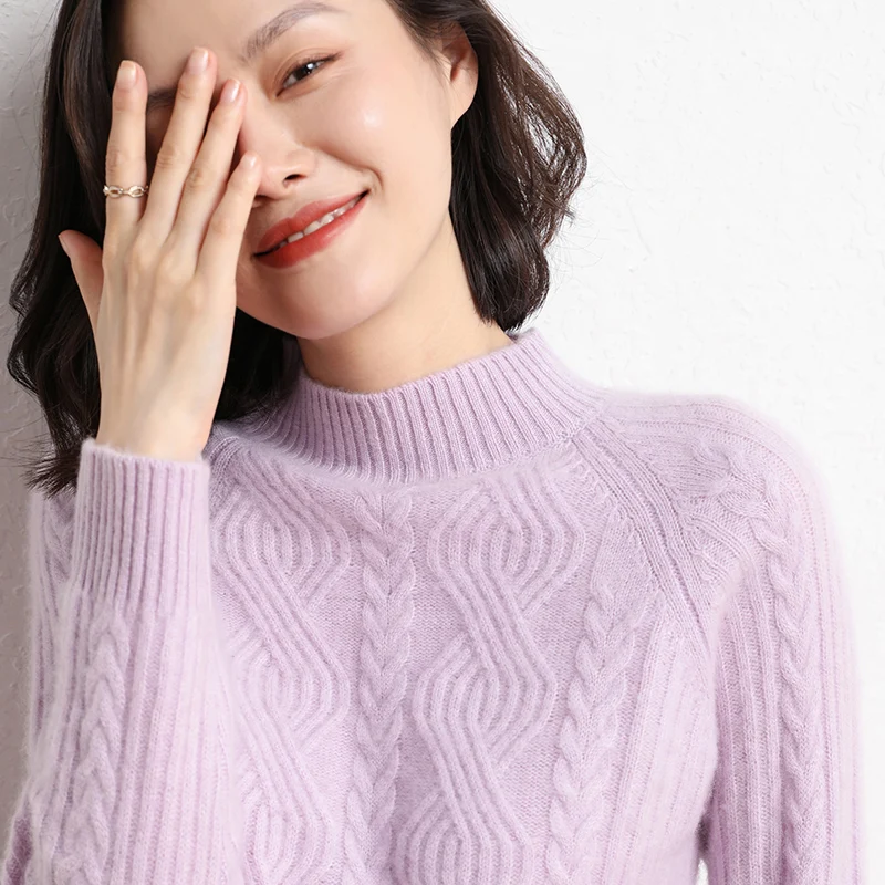 New Cashmere Sweater In Autumn And Winter, Women\'s Semi-High-Necked, Thick-Sleeved, Fashionable And Comfortable Bottoming Coat.