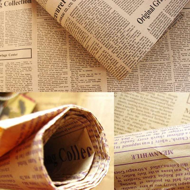 1pc 52x75cm Vintage Newspaper Rose Flower Wrapping Paper Film Paper Bouquet Gift Wrapped Paper DIY Gift Packaging random color