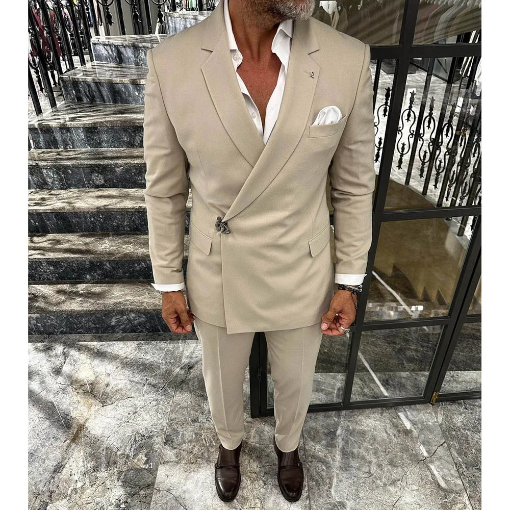 Formal Notch Lapel Single Breasted Suits for Men Solid Color Regular Length Blazer High Quality 2 Piece Jacket Pants Outfits