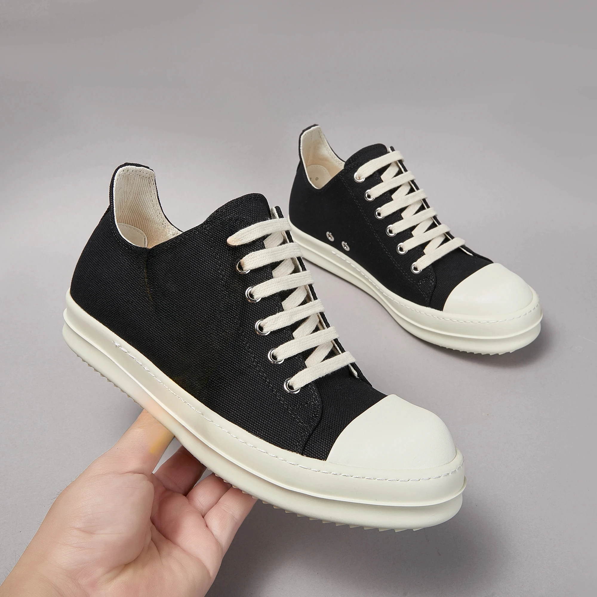 Brand Men Shoe Canvas Low Top Women Sneaker Classic Quality Black Lace Up Designer Ow-en Luxury Thick-sole Casual Flat Shoe