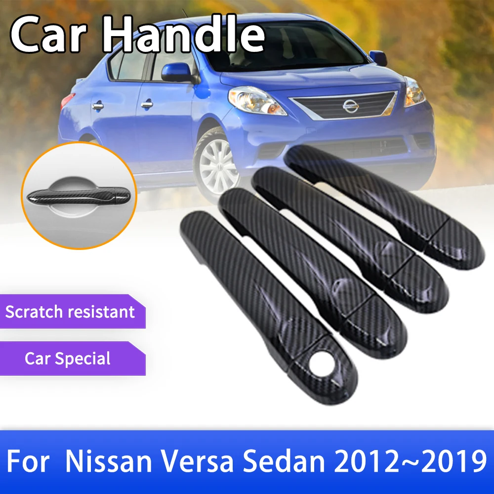 Carbon Fiber Door Handle Cover for Nissan Versa Sedan Latio Almera Renault Scala 2012~2019 Car Styling Accessories Stickers Trim