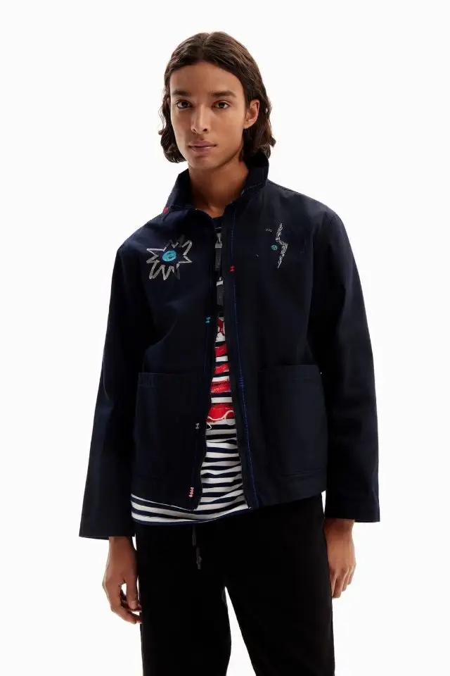 Foreign trade original single Spanish new embroidered zipper square collar jacket