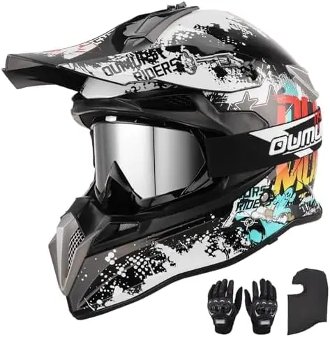 

OUMURS DOT Adult Dirt Bike Helmet with Goggles, Gloves, Mask, & Visor