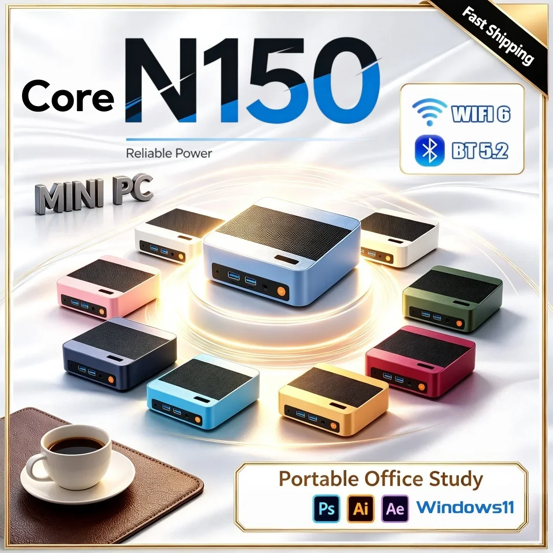 Intel Core N150 Multi Color Compact MINI PC Office Portable Computer Wifi6 BT5.2 Windows 11 16GB RAM 1TB/2TB SSD