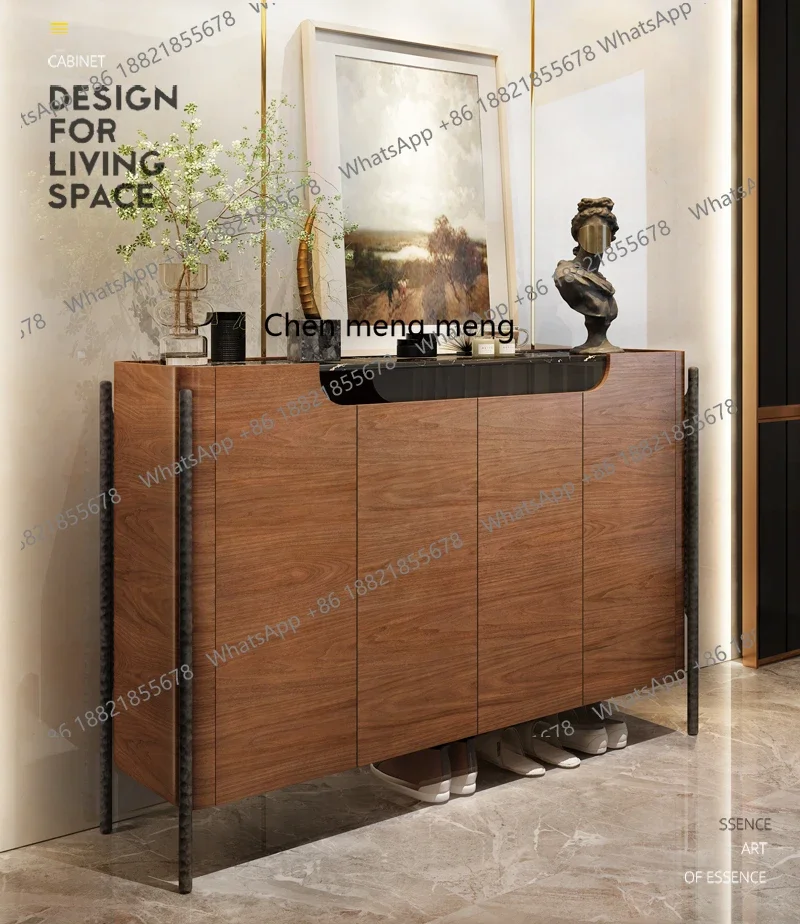 

New arrive French retro solid wood entrance shoe cabinet integrated villa living room marble locker medium antique decorative ca