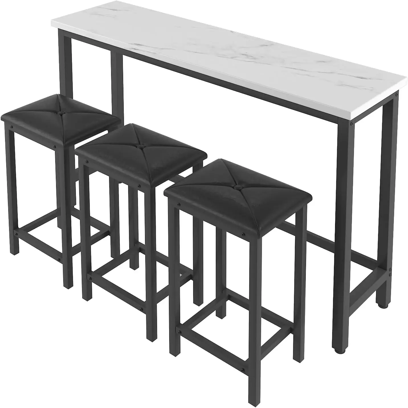 Table Set with 3 Stools,Counter Height Long Bar Table,Strong Metal Frame,Upholstered Stools,Easy Assembly,Modern Style,Suita