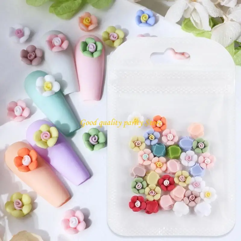 M4ya 30 pcs hoa đầy màu sắc nghệ thuật bùa nhựa hoa móng tay