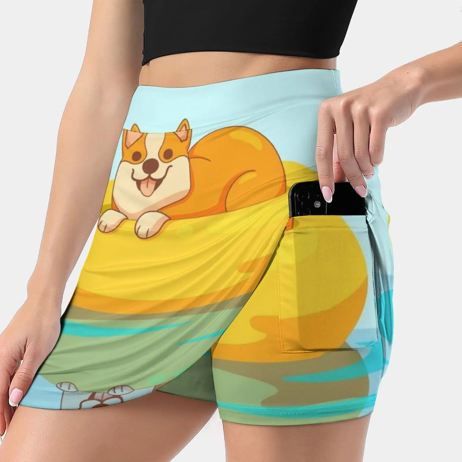 Summer Corgi Women's skirt Y2K Summer Clothes 2022 Kpop Style Trouser Skirt With Pocket Corgi Dog Corgilove Summer Digitalart