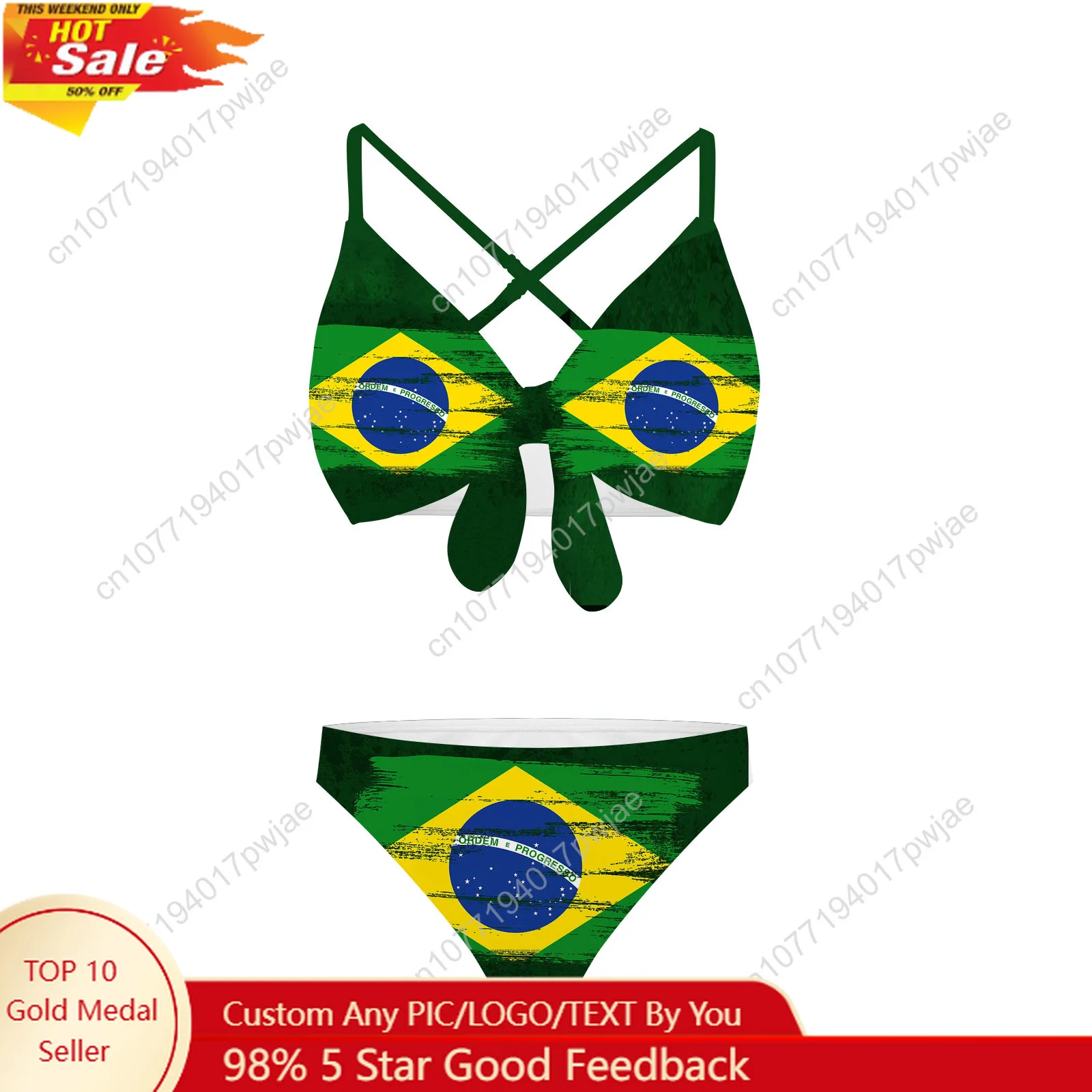 

Brazilian flag Bathing Suits Cross Strap Suspenders Swimsuits Womens Bikini Pool Party Beach Swimwear Customized Beachwear