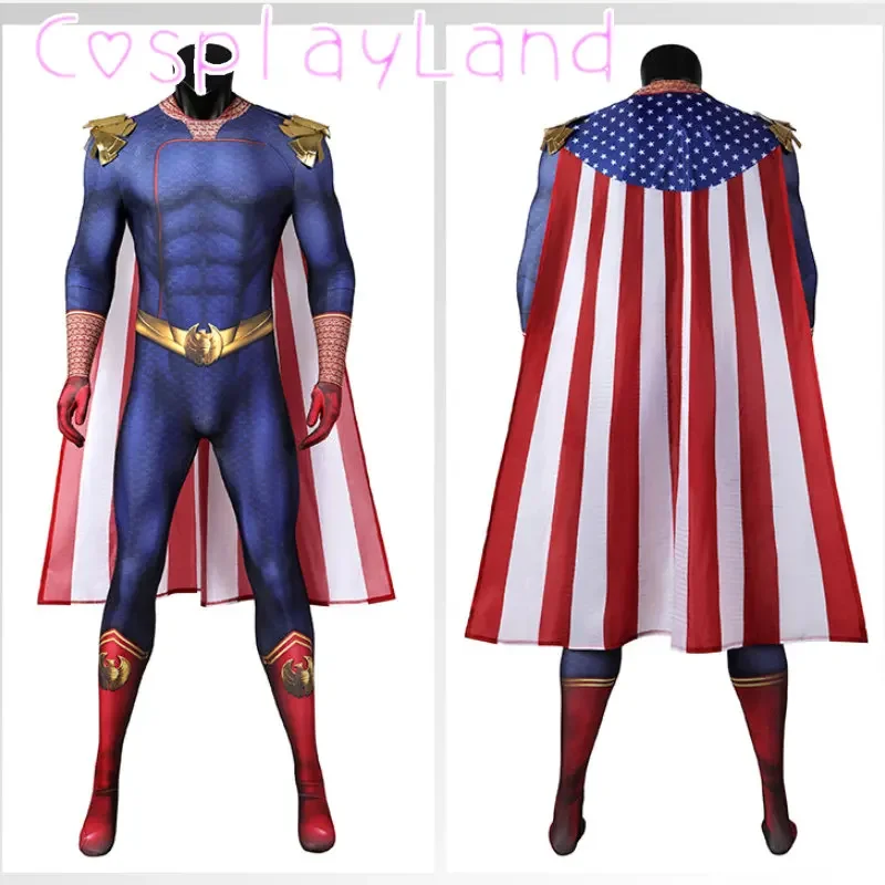 

New The Boys 3 Homelander Cospaly Costume Adult Halloween Costumes Antony Starr Jumpsuit Cloak Superhero Blue Bodysuit