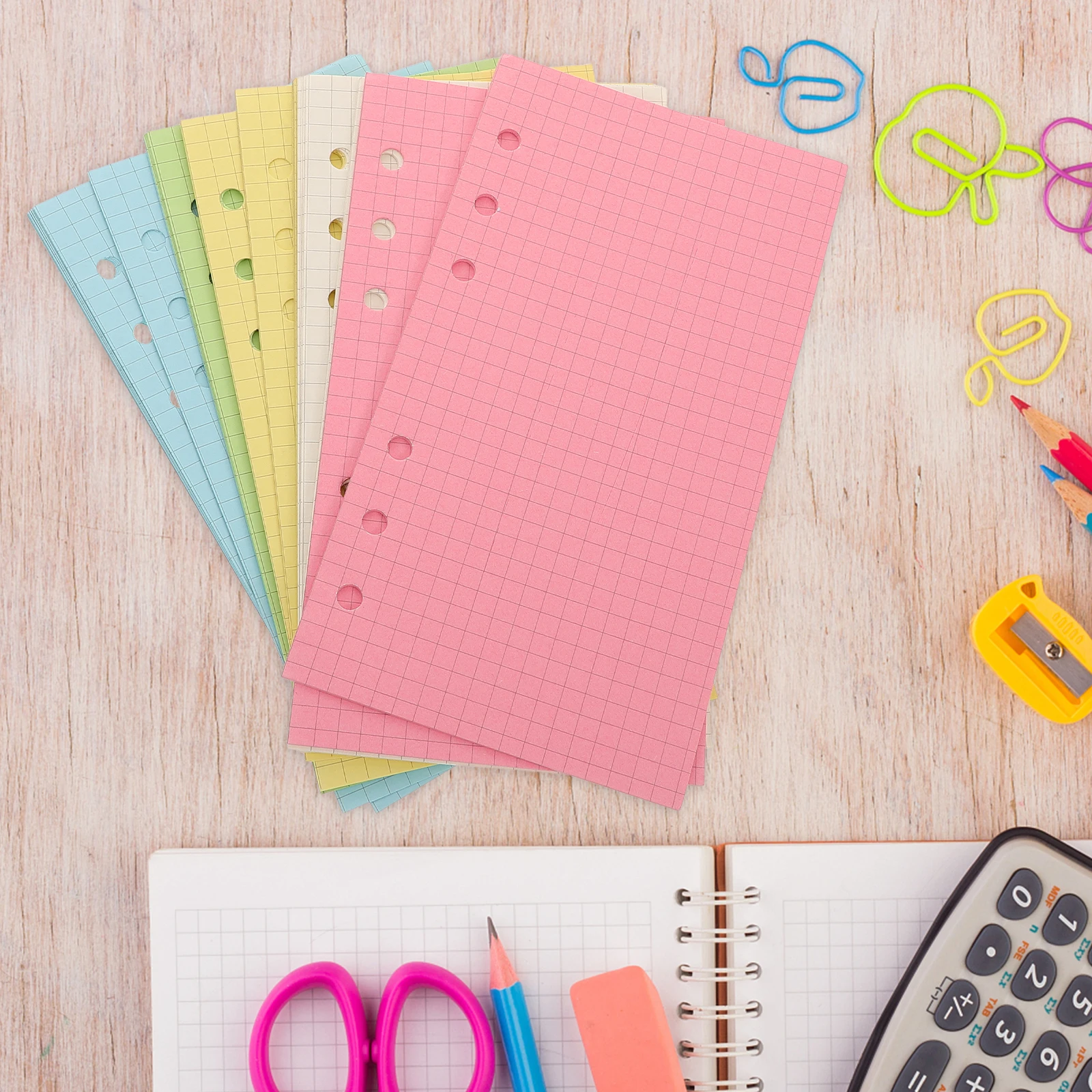 250Pcs A6 Binder Planner Inserts Thick Paper Refill Pages 5 Colorful Sheets Six-Hole Design for Notebooks Journals Study Notes