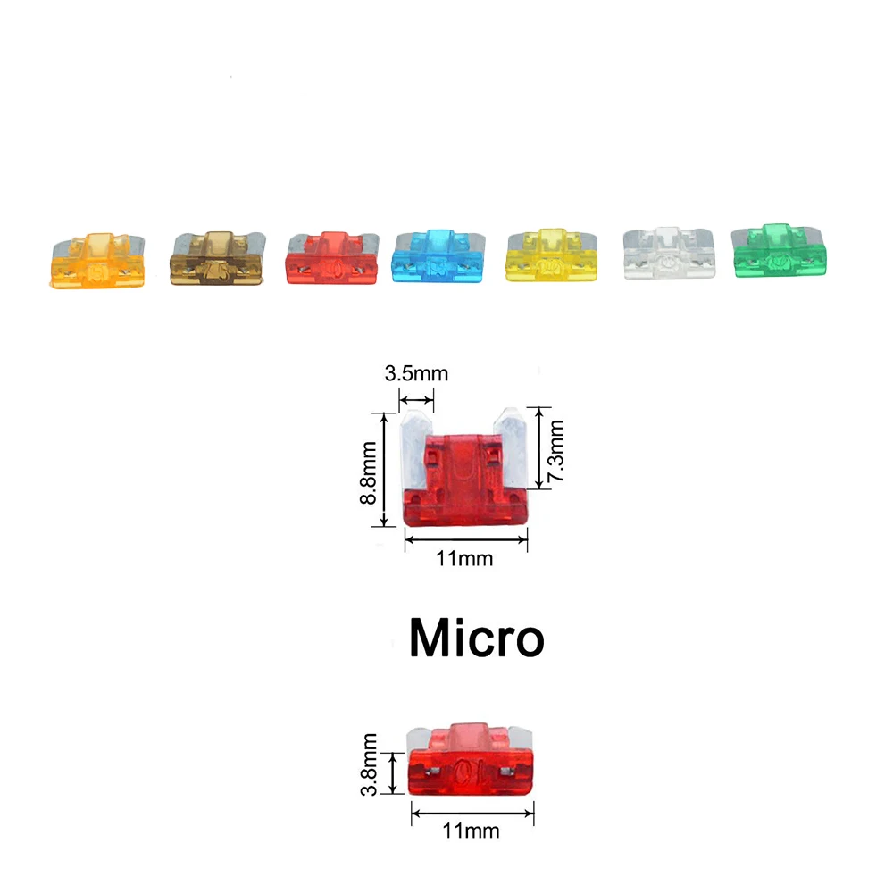 100pcs/lot Car Truck Micro Blade Fuses 3A 5A 7.5A 10A 15A 20A 25A 30A AMP Plastic Box Assortment with Clip