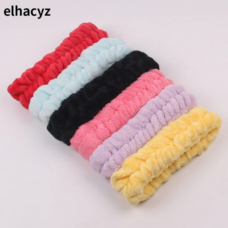 Chic Solid Coral Fleece Soft Elastic Spa Facial Hairband Girls Wash Face Head Wear Makeup Headband 2023 Women Hair Accessories