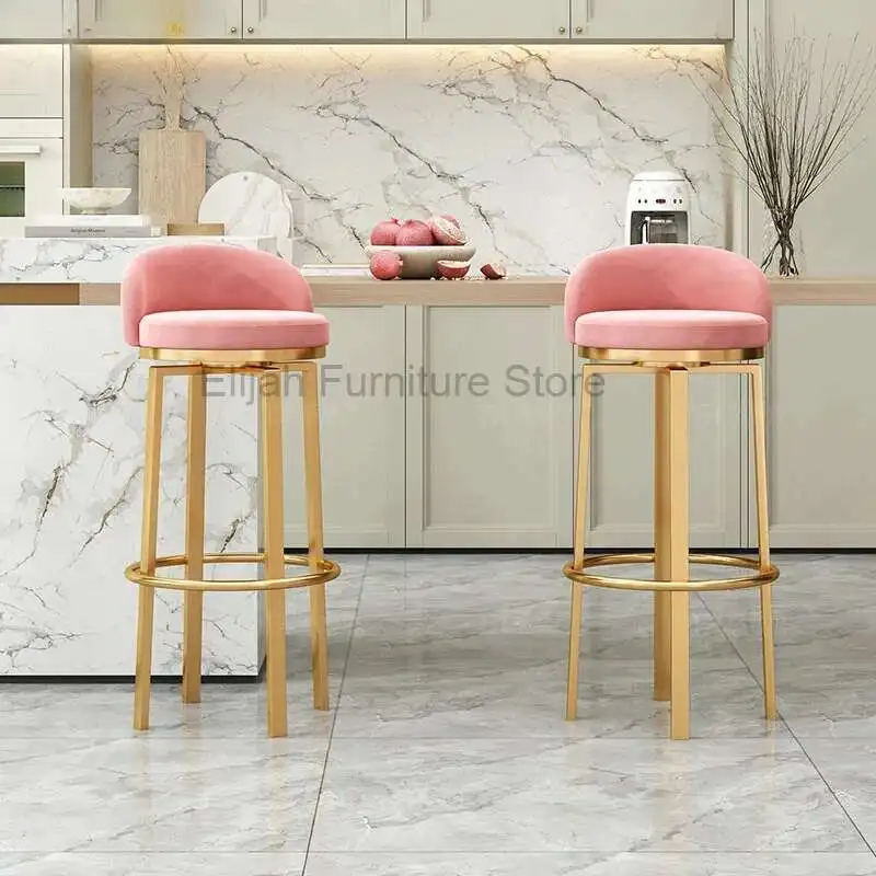 

Designer Island Home Reception Bar Stools High Nordic Backrest Kitchen Counter Stools Modern Bank Chair Cadeira Furniture XR50BY