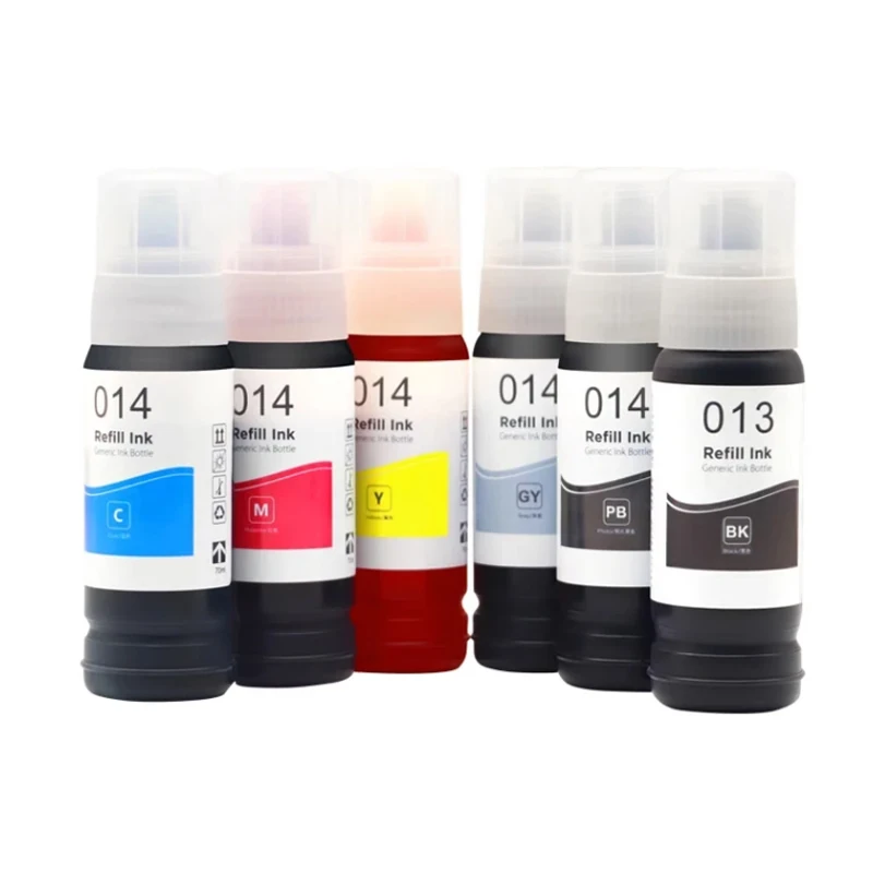 6Color 70ML Pigment Ink For Epson 011 012 013 014 114 115 552 L8160 L8180 L8168 L8188 ET-8500 ET-8550 For T-Shirt Mug Glass