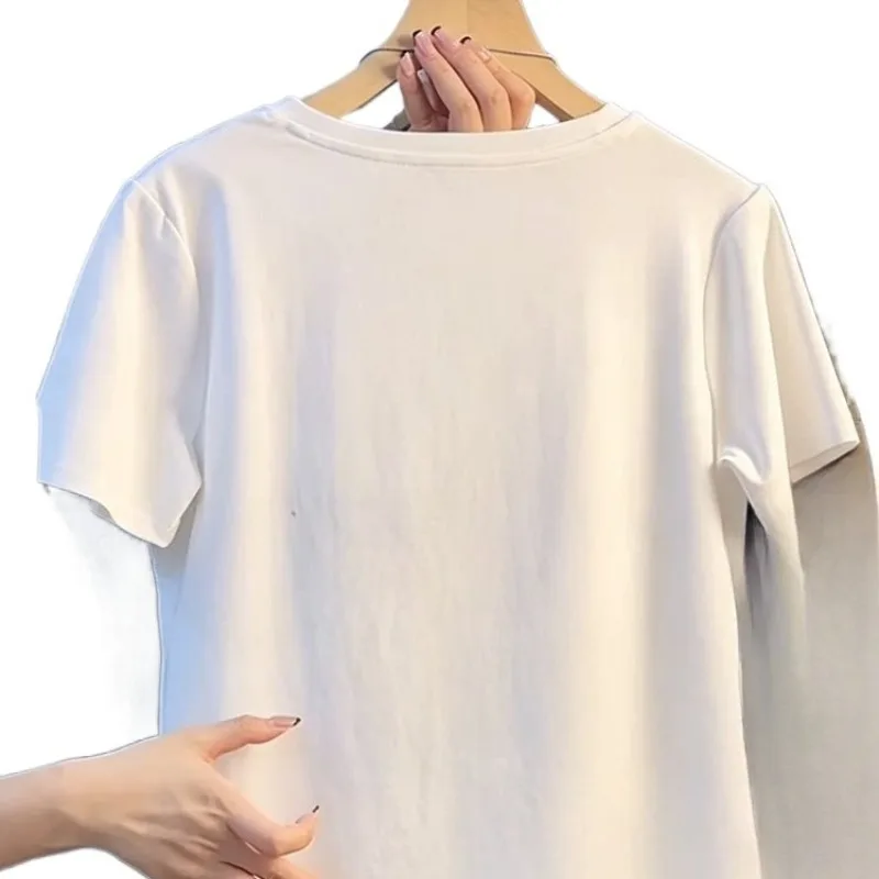 Women Leisure Style Relaxed Fit  General Sets Summer New French Faux Two-piece Knotted Design Round-neck Short-sleeved T-shirt