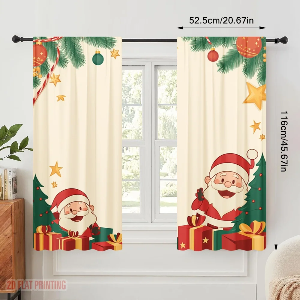 2pcs,2D plane printing Curtains&Window Treatment Christmas Ornaments Gifts Santa Polyester (without rod) Decorations For Home