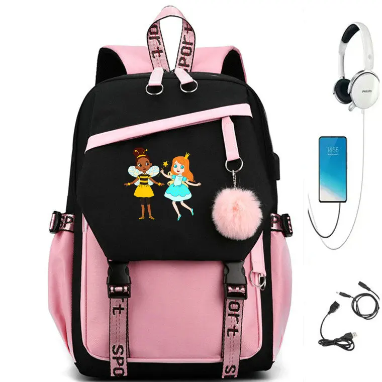 

Cute Pattern USB Charging Backpack for Girl School Bag for Teenager Canvas Laptop Back Pack Women Rucksack