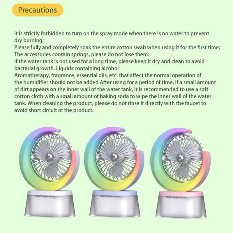 Top Sale LED Fan Battery Powered Quiet Fan Portable Humidifying Fan With 600Ml Tank 3 Speeds Adjustable USB Rechargeable Fan