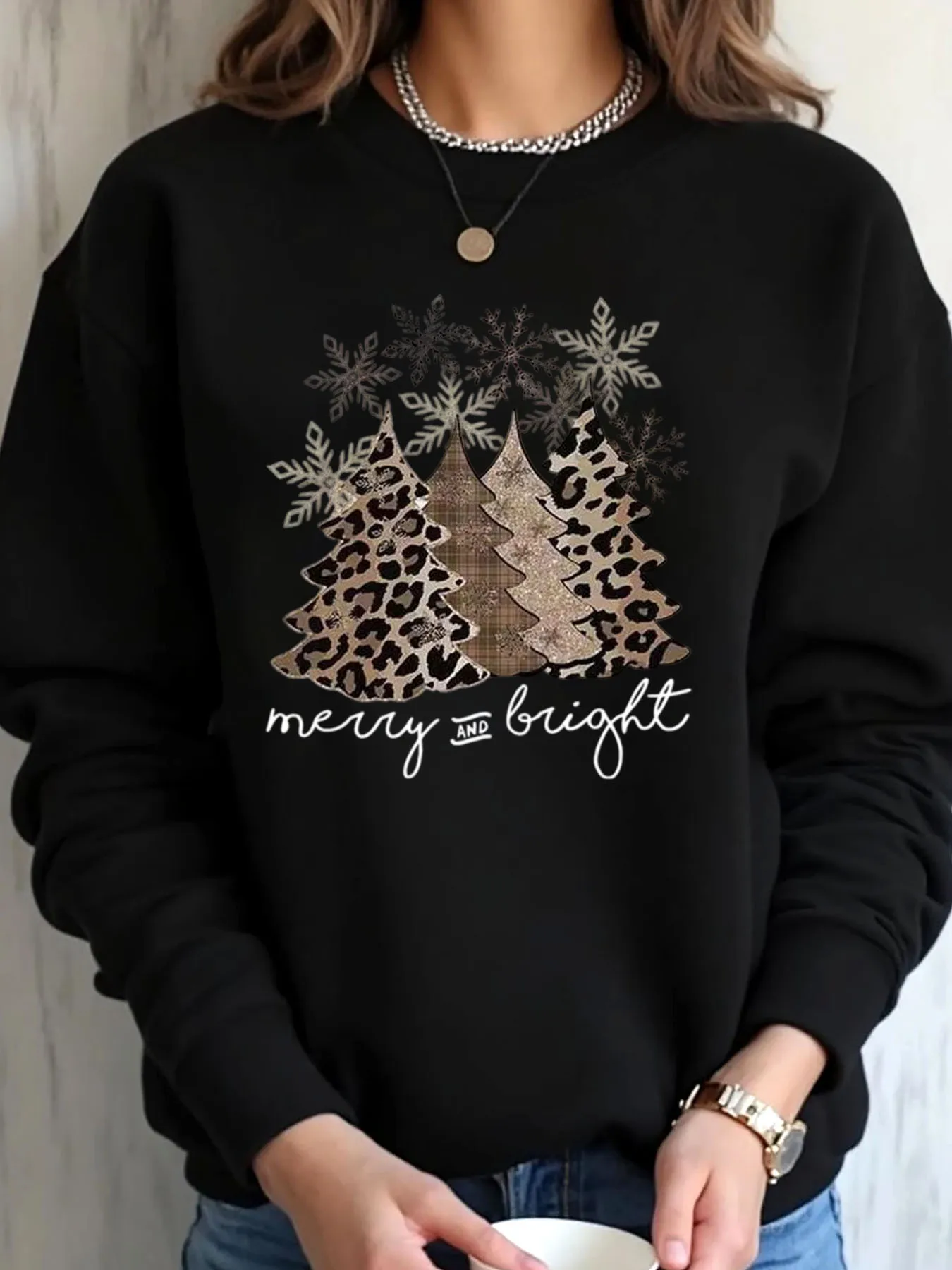 

Женская толстовка большого размера с рождественским леопардовым принтом, веселая и яркая уличная одежда