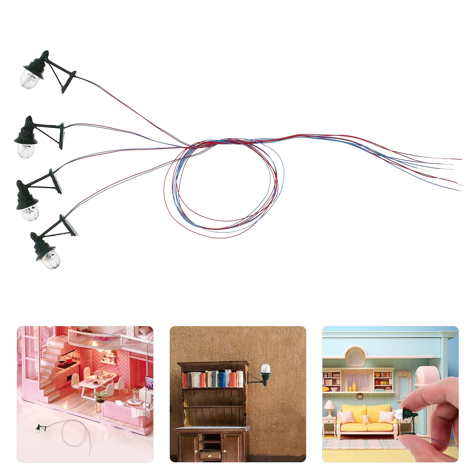 4 PCS Wall Light Dollhouse Lamppost Model Street Miniature Toy Room Sand Table Materials Tiny