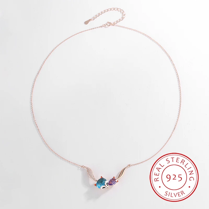 

Creative and Cute Authentic S925 Silver Color Fox Silver Rose Gold Clavicle Chain Fashionable Versatile Pendant Necklace
