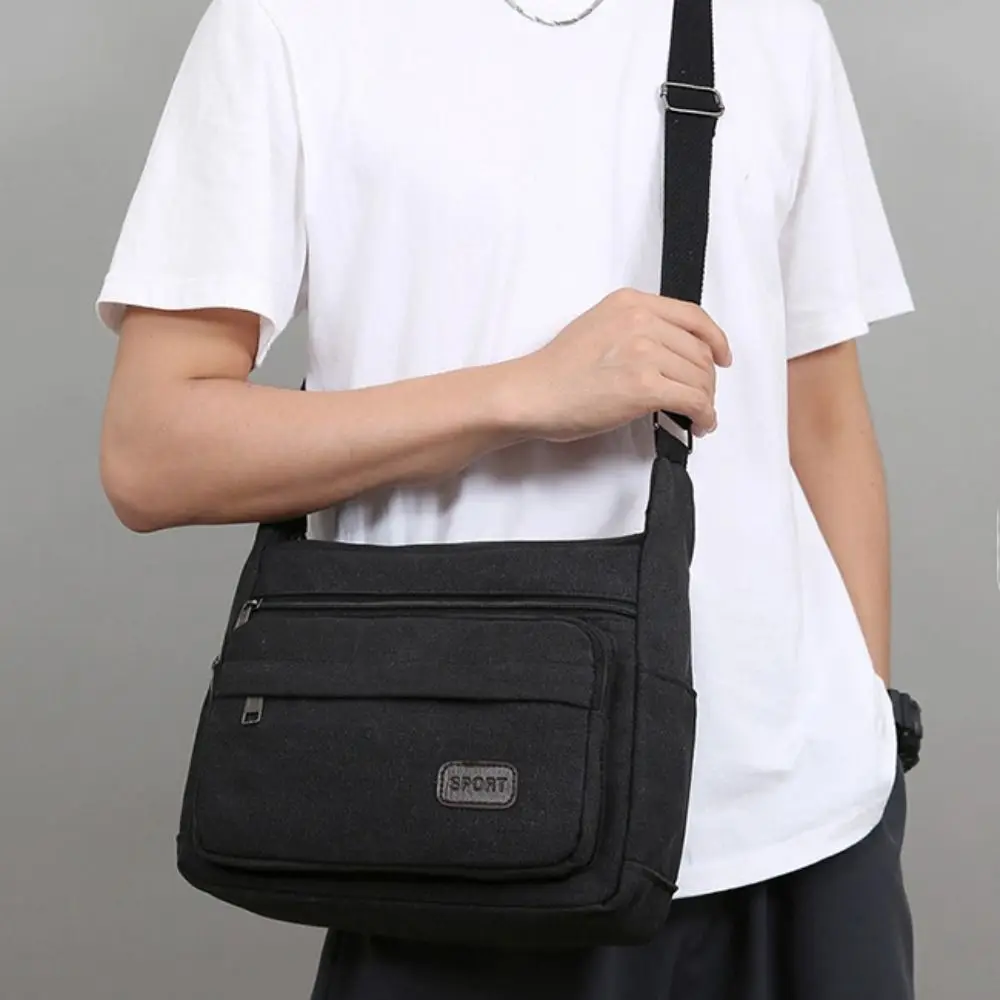 حقيبة كتف قماشية متعددة الوظائف ذات سعة كبيرة، حقيبة كروس متينة متعددة الأقسام، حقيبة ساعي مقاومة للاهتراء يوميًا