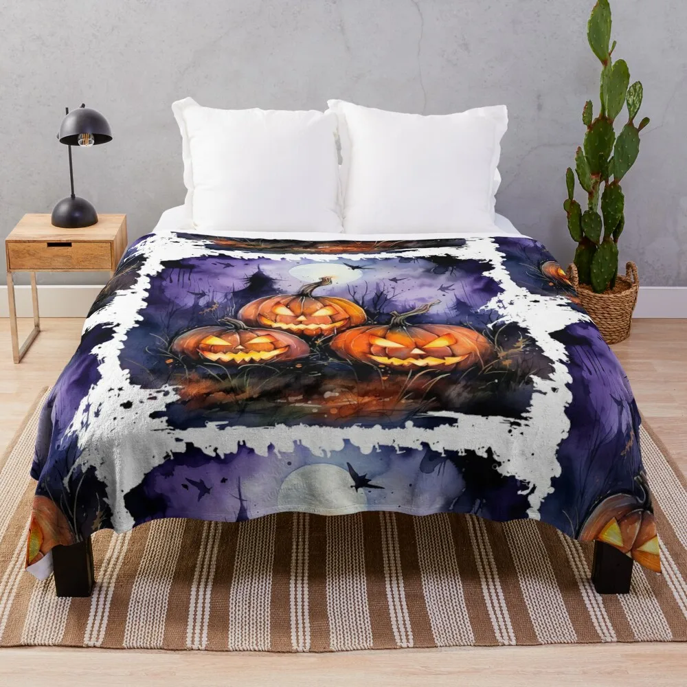 

Watercolor Spooky Pumpkins, Halloween Throw Blanket Soft Plaid Soft Thins Baby Blankets