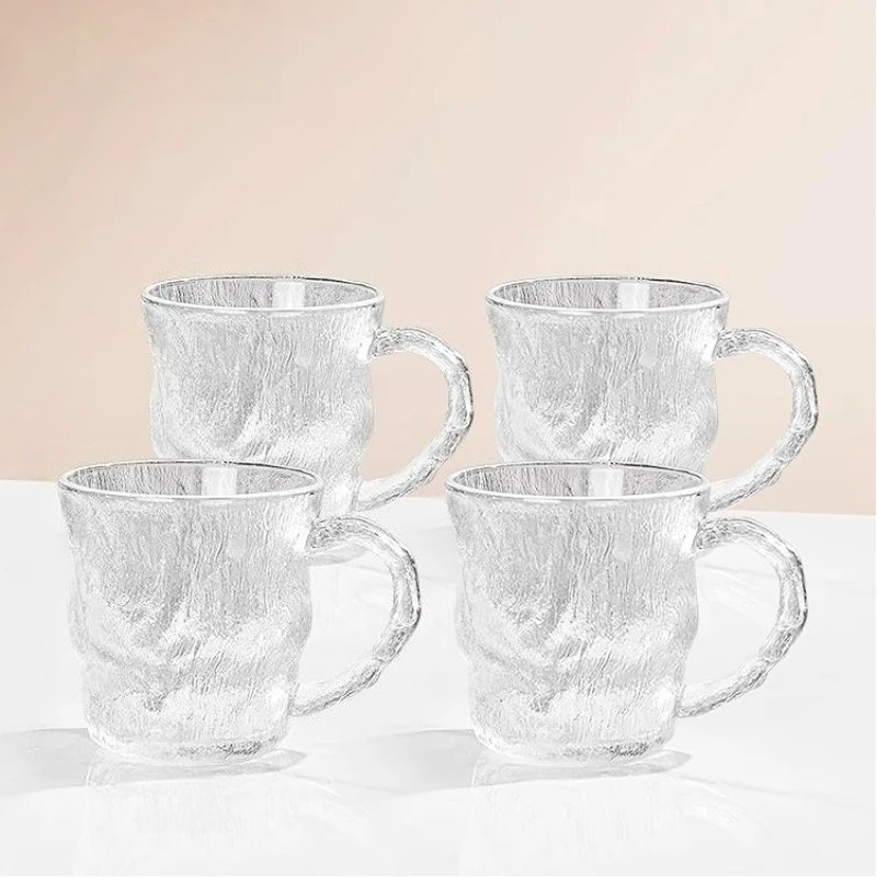 

4pcs Sets Glacier Cup with Handle Personalized Beverage Cup Breakfast Milk Juice Cups Party Wine Glasses Home Latte Coffe Mug