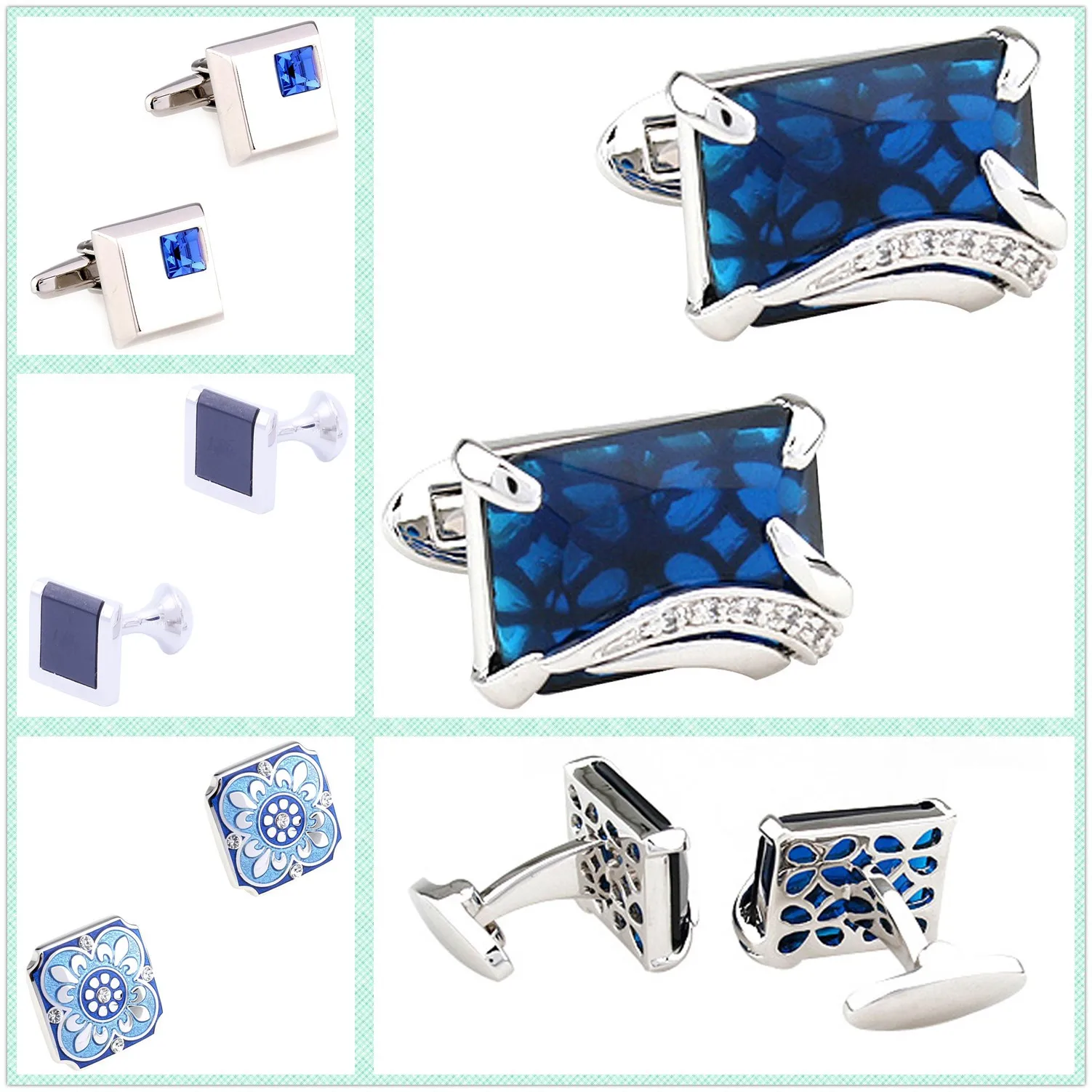 

4 Styles Wholesale Stone Cufflinks Men Cuff Links 50 Pairs Shipping