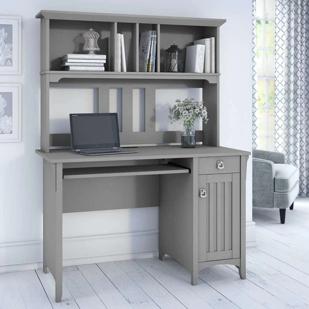 Computer Desk with Tray | Study Desk with Drawers, Cabinet and Pull-Out Keyboard/Laptop Tray | Modern Home Office Desk Gray