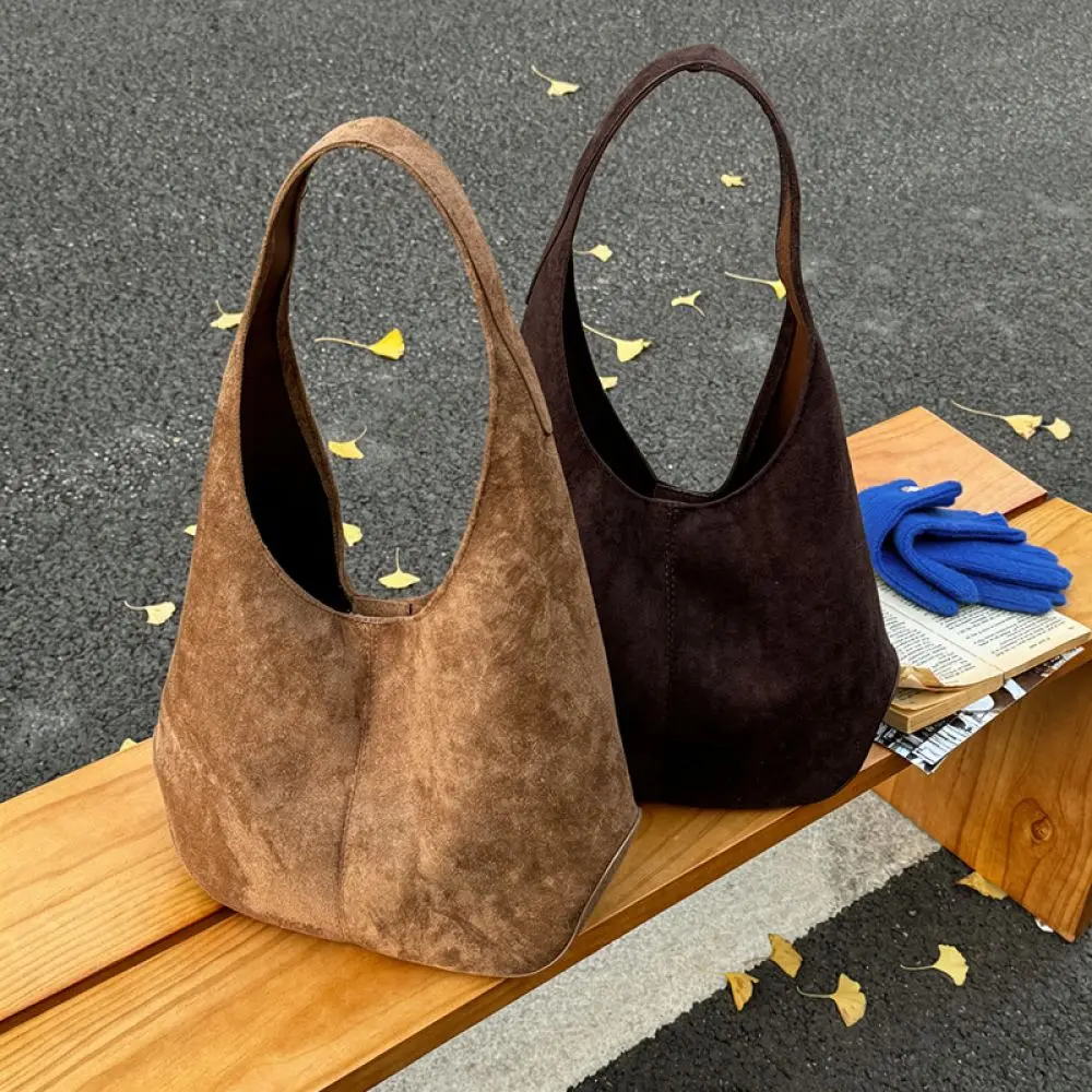 Retro Korean Suede Shoulder Bag Large Capacity Tote Fashion Women Handbag Casual Underarm Bag Soft Texture Commuter Purse Set