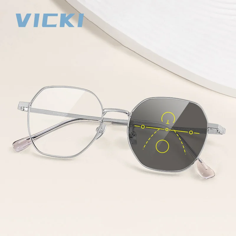 VICKI Neues Modell Retro-Design Madam Progressive Multifokalgläser Photochromismus Anti-Blaulicht-Brille Anpassbare Sehstärke