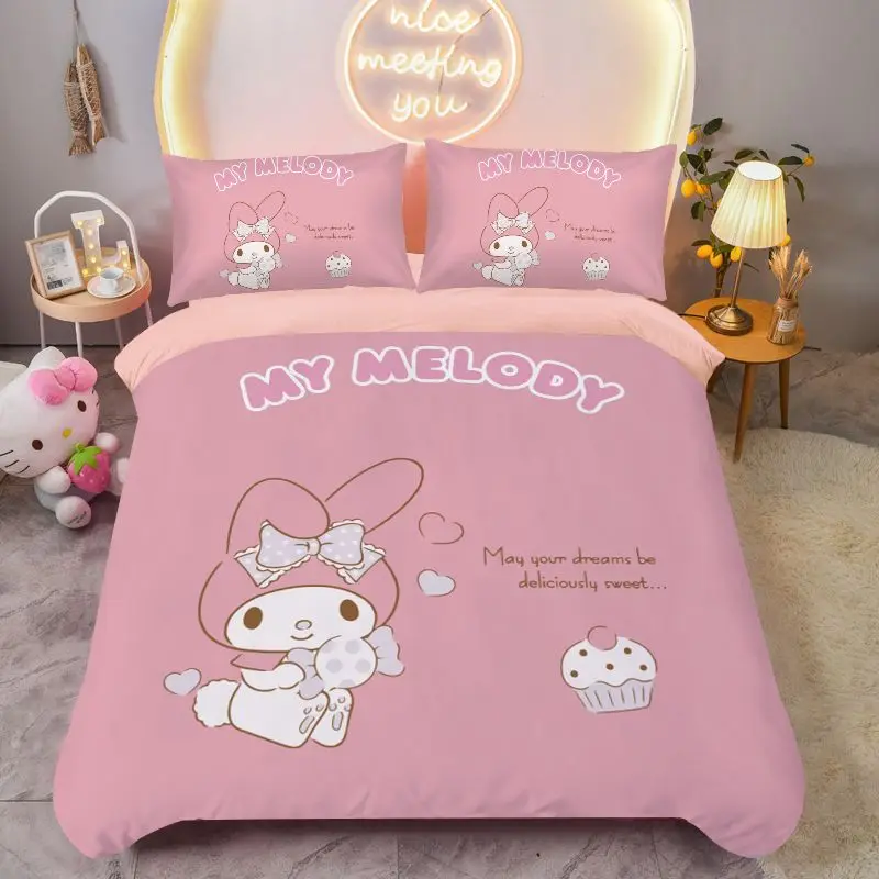 Sanrio My melody cute winter warm coral velvet four-piece set for girls plus velvet single three-piece anti-static quilt cover