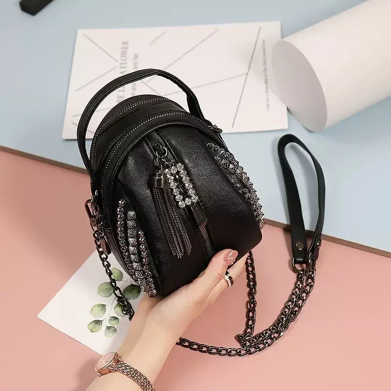 Mini Colorful Diamond Rivet Tassel Texture Portable Small Bag 2023 Korean Version New Women's One Shoulder Crossbody Bag Women