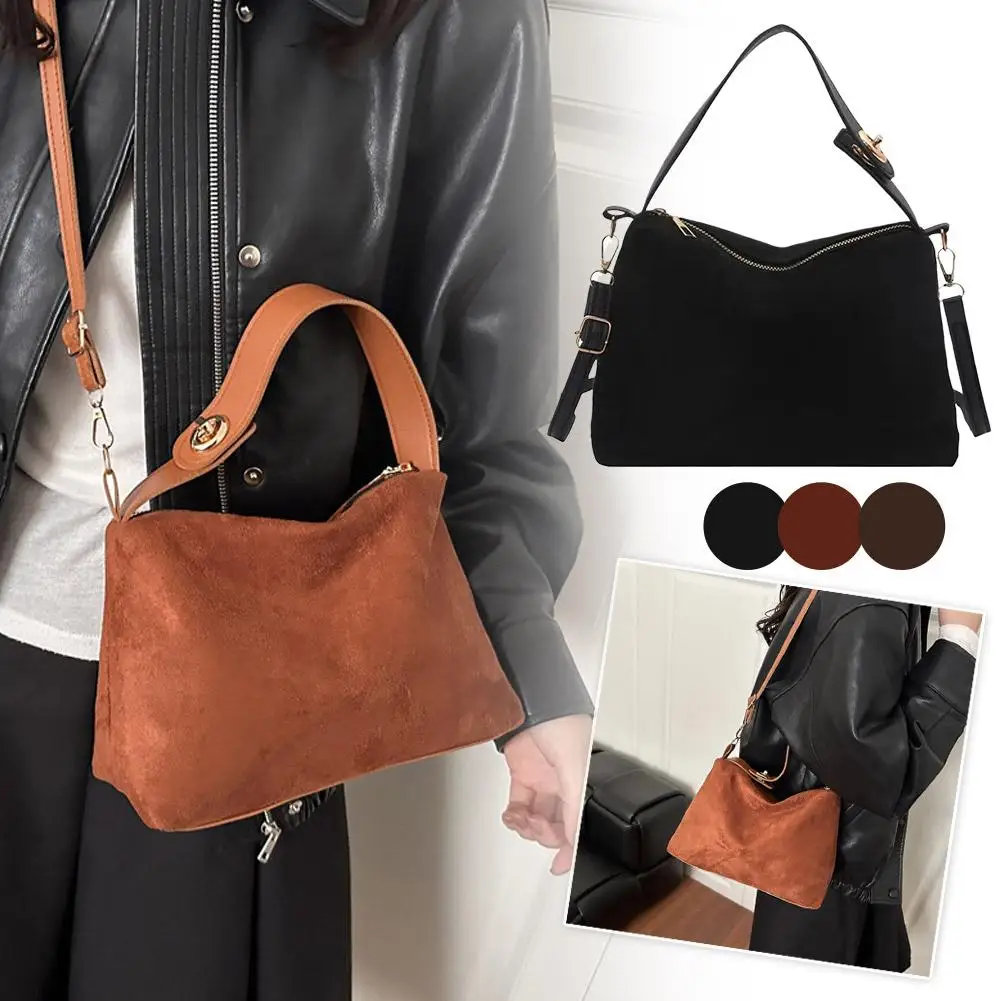 Retro-Umhängetasche für Damen, aus Wildleder, große Kapazität, ideal für den täglichen Gebrauch, Vintage-Optik, mattes Finish, Hobo-Handtasche, geeignet für Arbeit und Reisen. – Detail 5