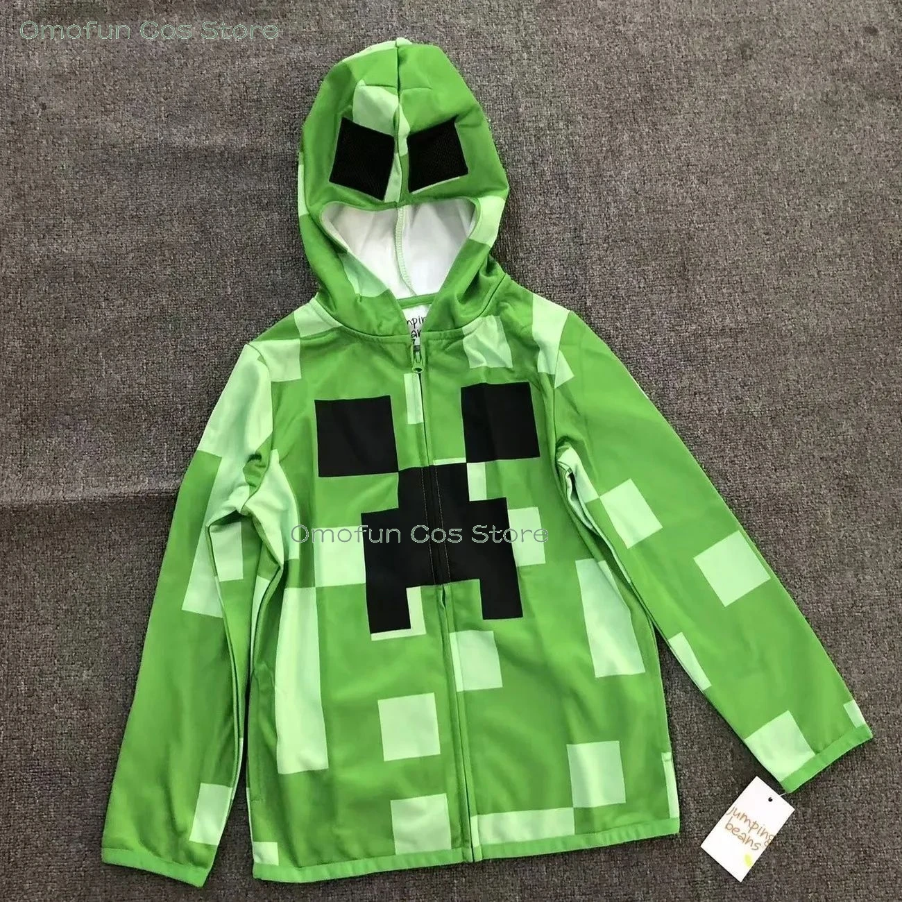 Green Pixel-style Pattern Hooded Jacket Sweatshirt Creeperr Cosplay Minecrrafting Costume Game Halloween Event Outfit Kids Adult