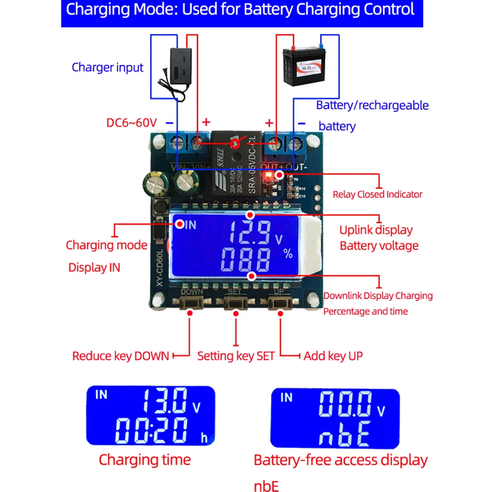 30A Battery Charging Discharge Control Module CD60L 10A/CD63L Full Power-off DC Under-voltage Power-off Protection Module 6-60V