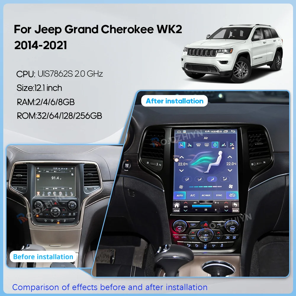 12.1inch For Jeep Grand Cherokee WK2 2014-2020 Car Radio Multimedia Player GPS navigation Android13 Carplay Auto 4G wifi 360