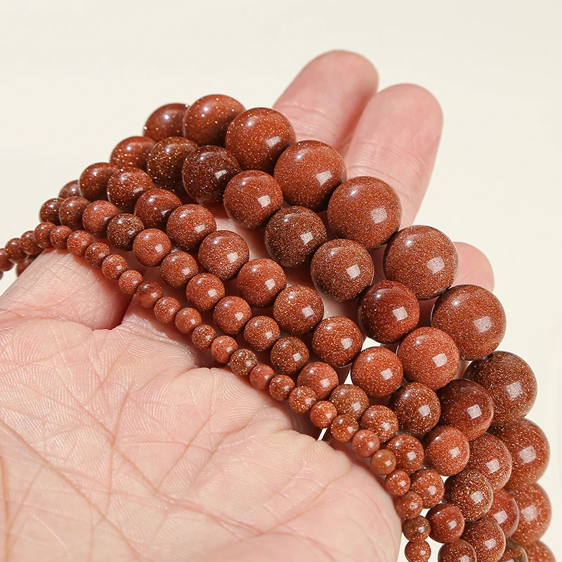 الطبيعية الذهبي الحجر الرملي الخرز الجولة فضفاض خزر عازل لصنع المجوهرات DIY التطريز سوار قلادة الإكسسوار 4/6/8/10 مللي متر #5